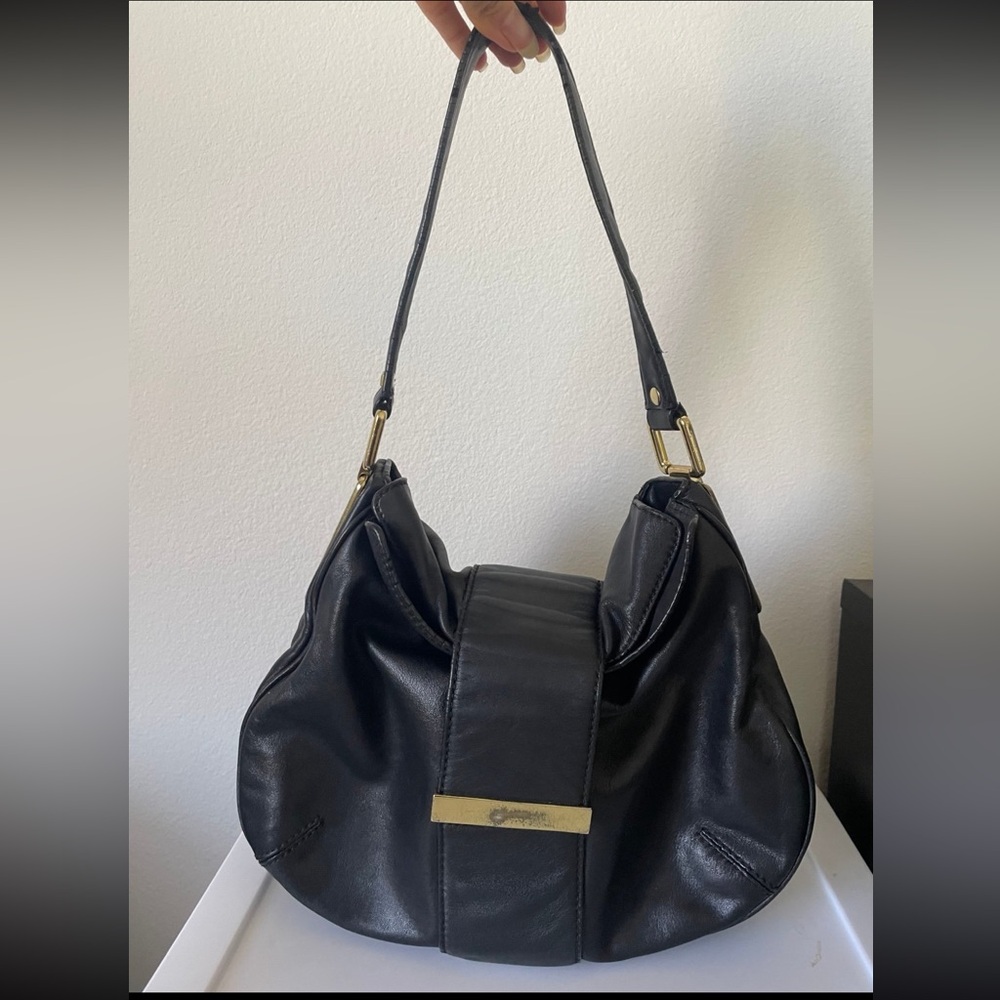 Banana Republic Black and Gold Leather Hobo Purse